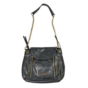 Cynthia Rowley Black Leather Medium Crossbody Shoulder Handbag Chain Strap